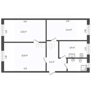 3-к квартира, вторичка, 55м2, 1/2 этаж