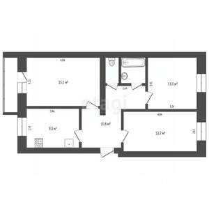 3-к квартира, вторичка, 63м2, 4/5 этаж