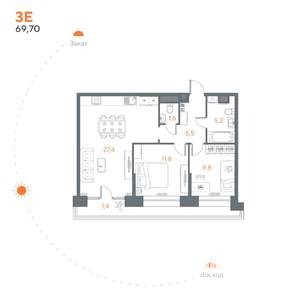 2-к квартира, вторичка, 70м2, 7/8 этаж