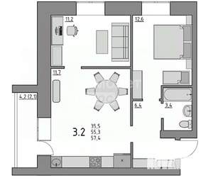 3-к квартира, сданный дом, 57м2, 3/5 этаж