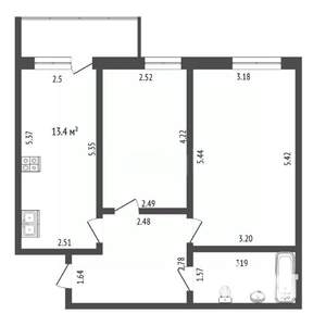 2-к квартира, вторичка, 55м2, 12/12 этаж