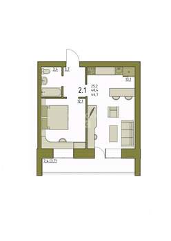 1-к квартира, вторичка, 44м2, 2/5 этаж