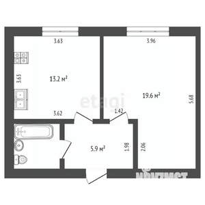 1-к квартира, вторичка, 43м2, 2/3 этаж