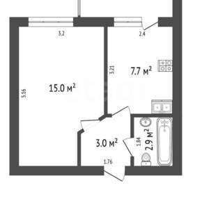 1-к квартира, вторичка, 31м2, 5/12 этаж