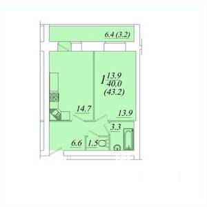 1-к квартира, строящийся дом, 43м2, 1/10 этаж
