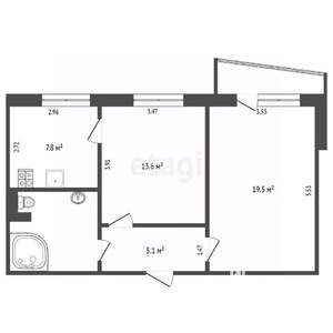 2-к квартира, вторичка, 53м2, 2/9 этаж