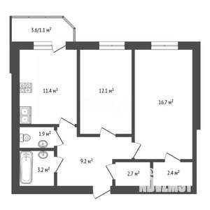 2-к квартира, строящийся дом, 60м2, 6/12 этаж