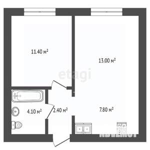 1-к квартира, сданный дом, 49м2, 3/5 этаж