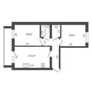 3-к квартира, сданный дом, 68м2, 4/10 этаж