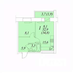 1-к квартира, строящийся дом, 35м2, 1/10 этаж
