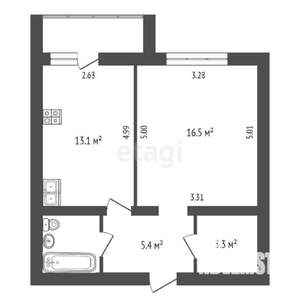 1-к квартира, вторичка, 42м2, 9/9 этаж