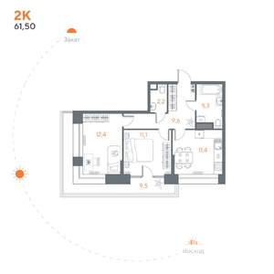 2-к квартира, вторичка, 62м2, 7/8 этаж