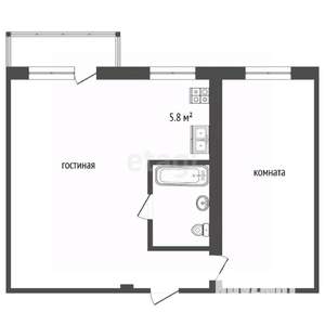 1-к квартира, вторичка, 44м2, 2/5 этаж