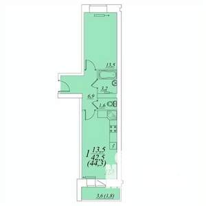 1-к квартира, строящийся дом, 44м2, 9/10 этаж
