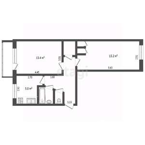 2-к квартира, вторичка, 44м2, 4/5 этаж