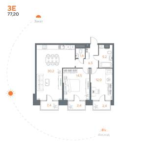 2-к квартира, вторичка, 77м2, 5/8 этаж