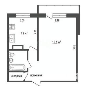 1-к квартира, вторичка, 34м2, 5/5 этаж