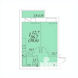 1-к квартира, строящийся дом, 39м2, 7/10 этаж