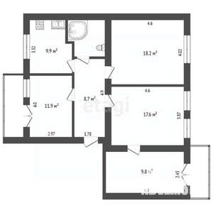 4-к квартира, вторичка, 81м2, 2/2 этаж