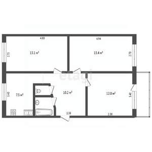 3-к квартира, вторичка, 59м2, 5/5 этаж