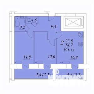 2-к квартира, строящийся дом, 61м2, 3/10 этаж