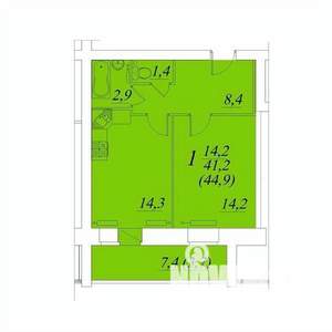 1-к квартира, строящийся дом, 45м2, 1/10 этаж
