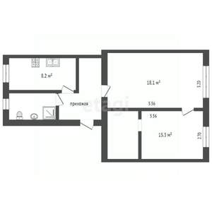 3-к квартира, вторичка, 51м2, 1/2 этаж