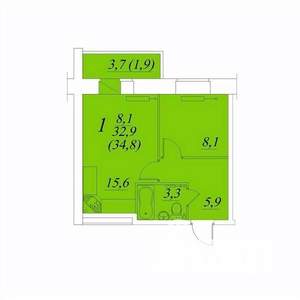 1-к квартира, строящийся дом, 35м2, 3/10 этаж