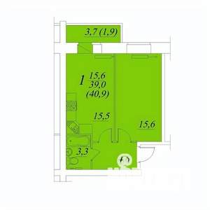 1-к квартира, строящийся дом, 41м2, 3/10 этаж