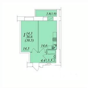 1-к квартира, строящийся дом, 39м2, 1/10 этаж