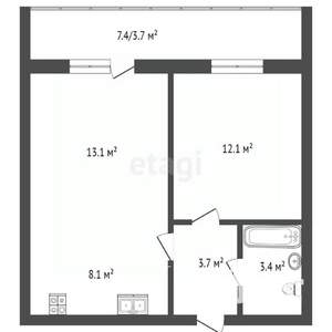 1-к квартира, сданный дом, 44м2, 2/5 этаж