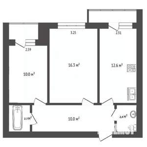2-к квартира, вторичка, 56м2, 1/9 этаж