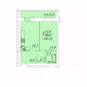 1-к квартира, строящийся дом, 43м2, 6/10 этаж