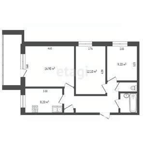 3-к квартира, вторичка, 60м2, 6/9 этаж