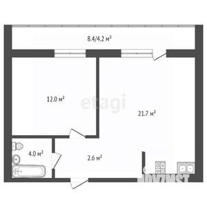 1-к квартира, вторичка, 43м2, 6/12 этаж
