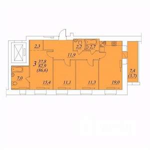 3-к квартира, строящийся дом, 87м2, 7/10 этаж