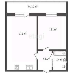 1-к квартира, сданный дом, 44м2, 2/5 этаж