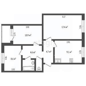 3-к квартира, вторичка, 59м2, 3/5 этаж