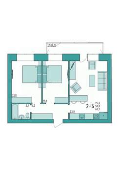 2-к квартира, вторичка, 61м2, 9/10 этаж
