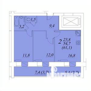 2-к квартира, строящийся дом, 61м2, 6/10 этаж