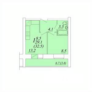 1-к квартира, строящийся дом, 33м2, 1/10 этаж