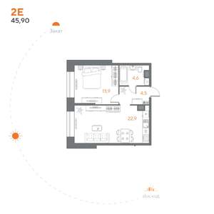 1-к квартира, вторичка, 46м2, 1/8 этаж