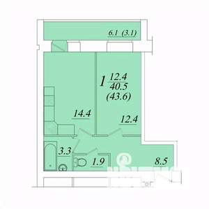 1-к квартира, строящийся дом, 44м2, 3/10 этаж