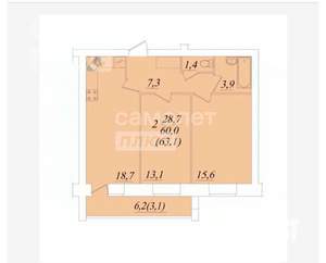 2-к квартира, сданный дом, 64м2, 6/10 этаж
