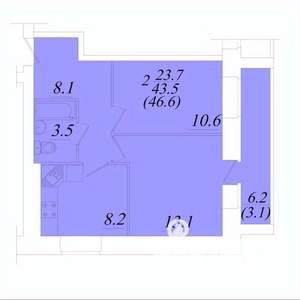2-к квартира, строящийся дом, 47м2, 1/10 этаж