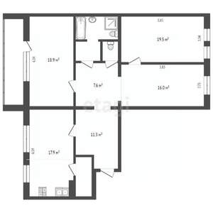 3-к квартира, вторичка, 102м2, 4/5 этаж
