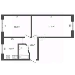 2-к квартира, вторичка, 45м2, 1/5 этаж