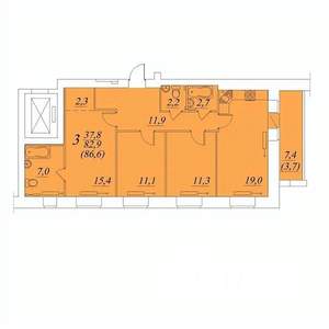 3-к квартира, строящийся дом, 87м2, 3/10 этаж