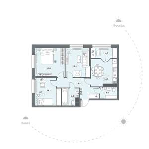 3-к квартира, сданный дом, 75м2, 6/9 этаж