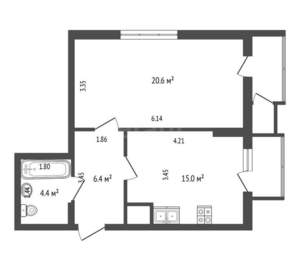 1-к квартира, вторичка, 45м2, 7/16 этаж